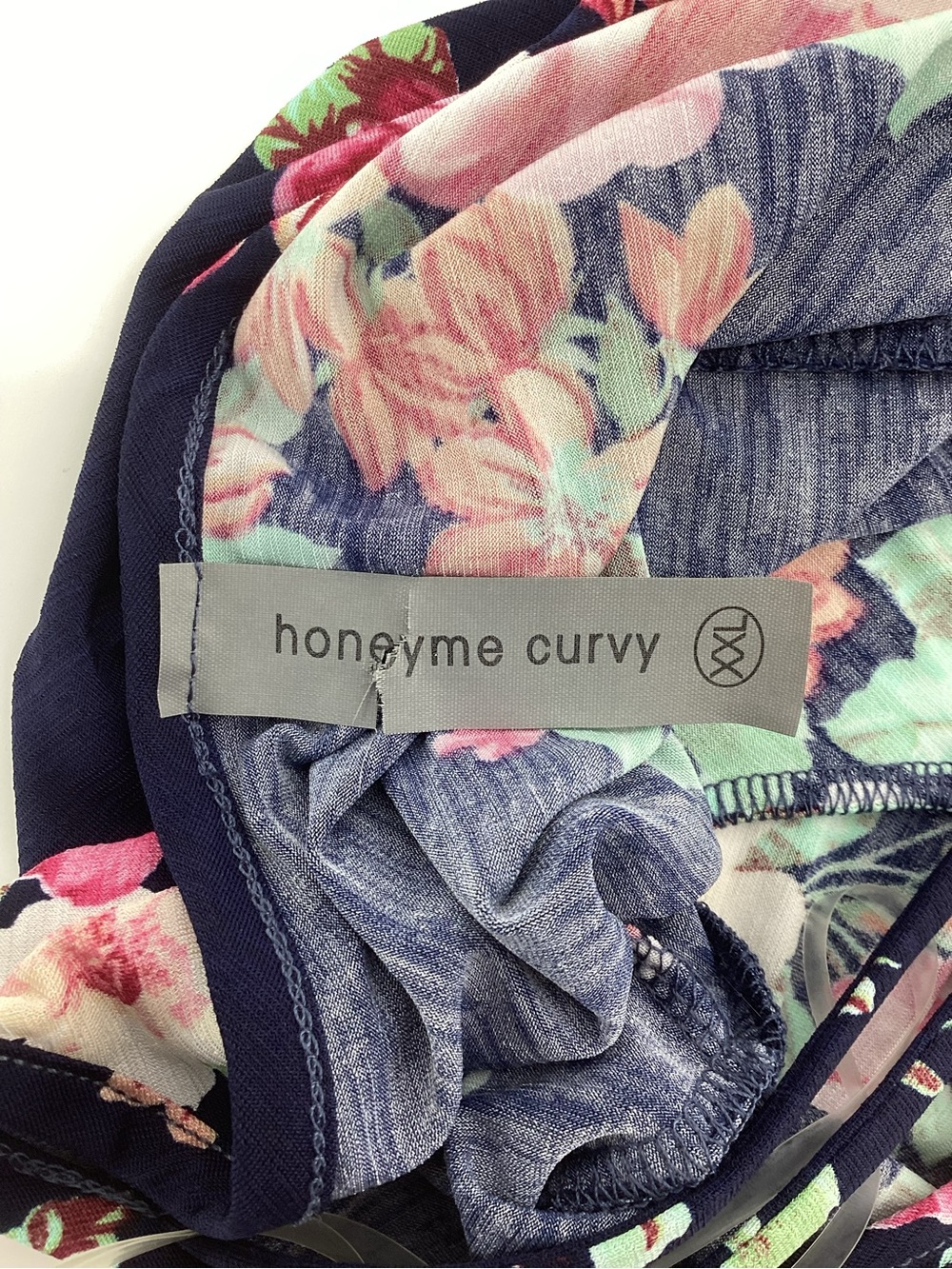 Honeyme Navy Floral Crisscross Midi Dress with Pink Blooms - Picture 4 of 5